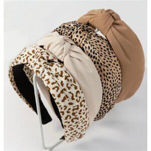 Knotted Headbands Leopard Print Top Knot Non Slip Wide Hairbands 4 Pack